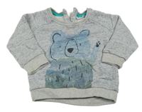 Šedo-modrá melírovaná mikina s medvědem Next