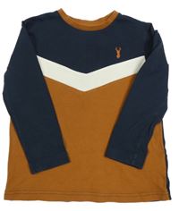 Tmavomodro-bílo-rezavé triko s výšivkou Next