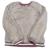 Vínovo-bílá melírovaná kožešinová podšitá mikina Pocopiano