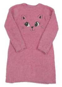 Růžové pletené šaty s kočičkou