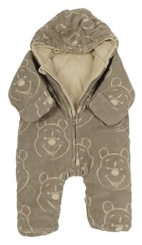 Béžová fleecová zateplená kombinéza s medveďmi a kapucňou George