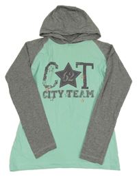 Pomněnkovo-šedé triko s nápisem a kapucí Pocopiano