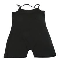 Čierny rebrovaný kraťasový overal Shein