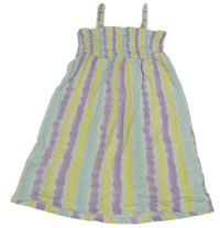 Žlto-mintovo-fialové pruhované bavlnené šaty Seasons