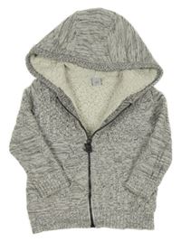 Sivý melírovaný zateplený prepínaci sveter s kapucňou Tu