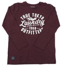 Vínové triko s nápisy Tokyo Laundry