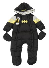 Nové - Černá šusťáková zimní kombinéza s kapucí - Batman + rukavice F&F