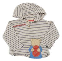 Béžovo-modrá pruhovaná mikina s Paddingtonem a kapucňou George