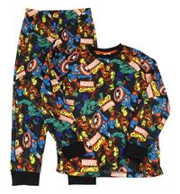 Černo-barevné fleecové pyžamo se superhrdiny Marvel 