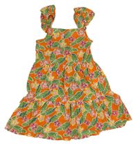 Oranžovo-barevné květované šaty Primark