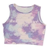 Lilla-svetloružový športový crop top s nápisom