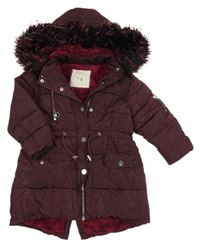 Vínová šušťáková zimná parka s kožešinou a kapucňou Matalan