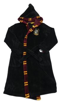 Čierny chlpatý župan s pruhovaným lemem a kapucí - Harry Potter