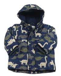 Tmavomodrá šušťáková zimná bunda s dinosaurami a kapucňou Primark
