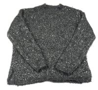 Sivý chlpatý sveter s flitrami C&A