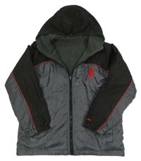 ČErno-šedá šusťáková jarní oboustranná bunda s kapucí US Polo Assn vel.176