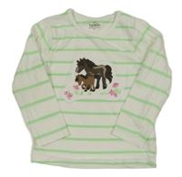 Bílo-zelené pruhované triko s poníky Topomini