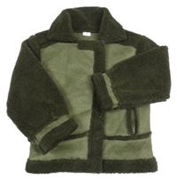 Khaki semišová zateplená bunda s huňatými rukávy 