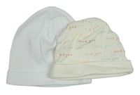 2x - Biela + smotanová bavlnená čapica s nápismi