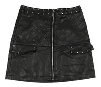 Čierna koženková prepínaci sukňa so cvokmi  a prošíváním RIVER ISLAND