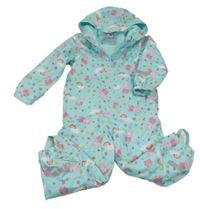 Tyrkysová šusťáková jarní kombinéza s Pepinou a kapucí 