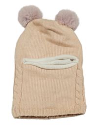 Broskvová pletená podšitá kukla 