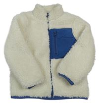 Bílo-modrá huňatá propínací podšitá mikina Lupilu