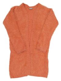 Oranžový chlpatý svetrový dlhý cardigan Name it