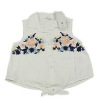 Nové - Biela crop blúzka s kvetmi F&F