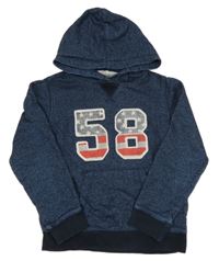 Tmavomodro-čierna melírovaná mikina s číslom a kapucňou H&M