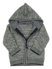 Tmavomodro-biely melírovaný propíanací sveter s kapucňou George