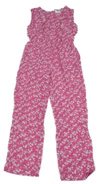 Růžový kalhotový květovaný overal Pocopiano