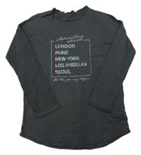 Tmavosivé tričko s nápisom H&M