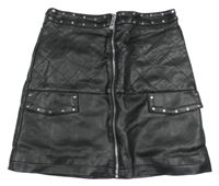 Čierna koženková prepínaci sukňa so cvokmi  a prošíváním RIVER ISLAND