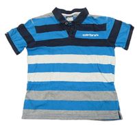Modro-tmavomodro-bielo-sivé pruhované polo tričko s logom carbrini
