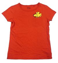 Červené melírované tričko s PEANUTS a vreckom Next