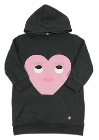 Tmavosivé teplákové šaty so srdiečkom a vreckom a kapucňou Billieblush