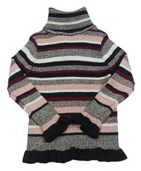Pruhovano-zlatý rebrovaný svetrový rolák s volánikmi PRIMARK