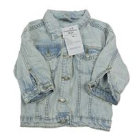 Nové - svetlomodrá šisovaná rifľová bunda s golierikom Charanga