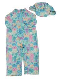 2Set - Mátový overal s mořskými živočichy + šiltovka F&F