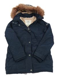 Tmavomodrá šusťáková zimní parka s kapucí s kožešinou Abercrombie&Fitch