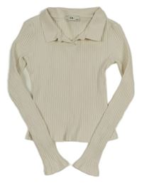 Smotanové rebrované crop tričko s golierikom C&A