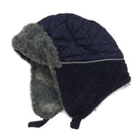 Tmavomodrá prošívaná šusťákovo/manšestrová zateplená beranice s kožešinou Mothercare