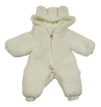 Smotanová huňatá zateplená kombinéza s kapucňou s uškami