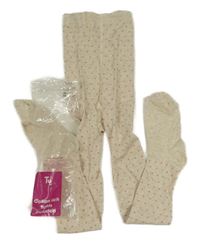 Nové - světlebéžové melírované puntíkaté punčocháče Tu