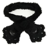 Černá kožešinová zateplená šála s rukavice - packa