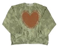 Khaki batikovaná mikina so srdiečkom ZARA