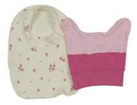 Nové - 2Set - Světlerůžovo-tmavorůžová čepice + bílý bryndák s kytičkami M&S