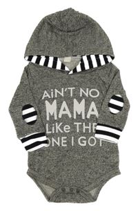 Šedo-bílo-černé melírované body s nápisy a kapucí 