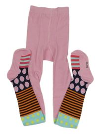 Růžovo-mátovo-oranžovo-tmavomodré punčocháče s puntíky a pruhy